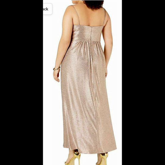 Women’s Formal Dress Plus Size 16W NIGHTWAY Gold Spaghetti Strap Maxi Sheath C18 - Picture 3 of 7